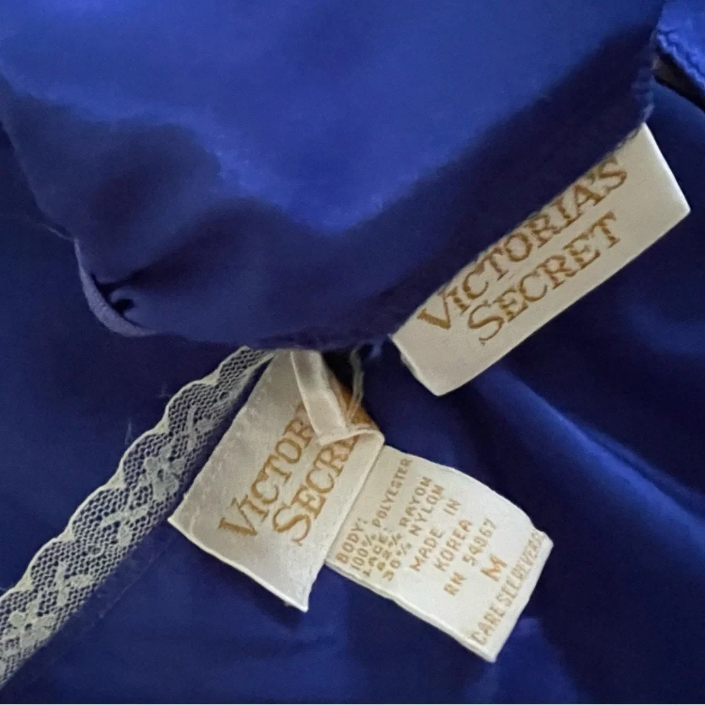 Victoria's Secret Gold Label Satin Silky Blue Vintage set Cami Tap Short M Med
